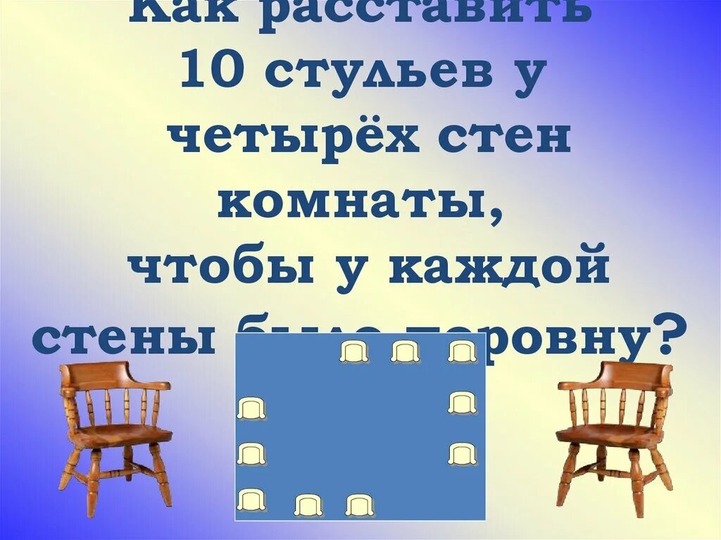 Четверо стульев. Расставь стулья. Расстановка стульев у стены. Расстановка стульев задача. Как расставить стулья.