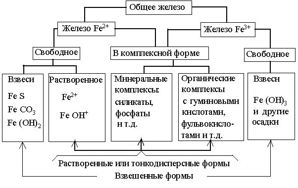 Формы нахождения железа в природных Водах. Железо в природной воде. Содержание общего железа в воде. Определение общего железа.