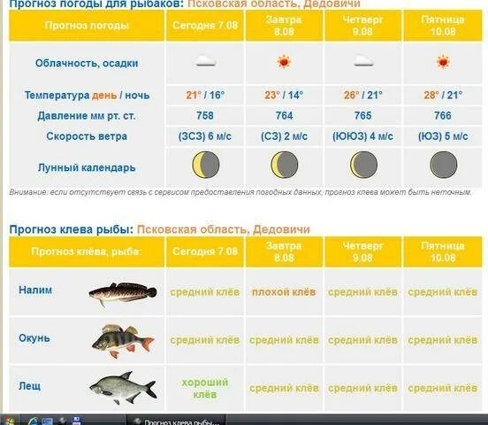 Прогнозы клева рыбы в новгороде