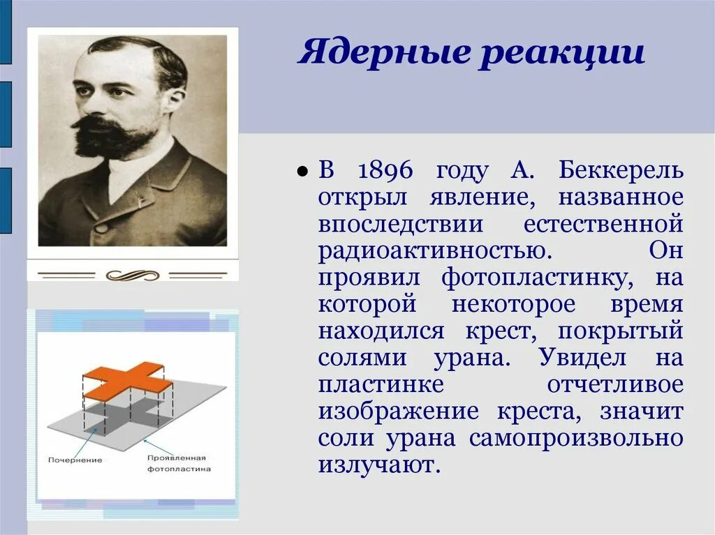 Явление радиоактивности свидетельствует о том что атом. Открытие Беккереля 1896 года. А Беккерель открыл явление. Ядерные реакции. Кто открыл ядерную реакцию.