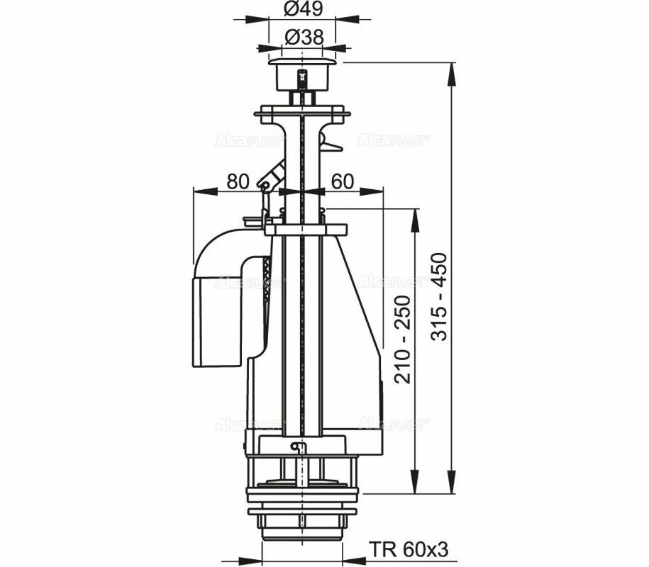 Арматура alca plast a2000. Арматура сливная для унитаза wras ats5200. 57. 57. Сливной механизм для унитаза санита.