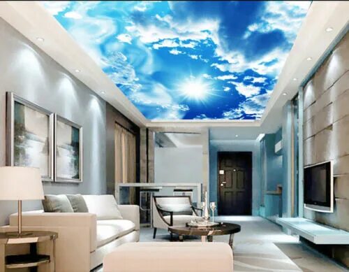 Custom Wallpaper Ceiling Murals, Palm Blue Sky For The Living Room Ceiling Apart