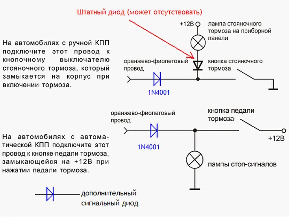 Подключение диодов сигнализация