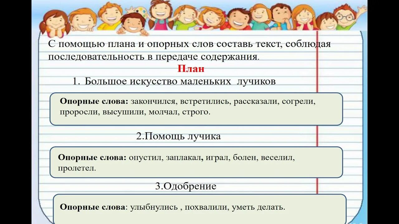 Ключевые слова на уроке. План изложения. Составление плана на основе опорных слов. Изложение по плану и опорным словам. Опорный план текста.