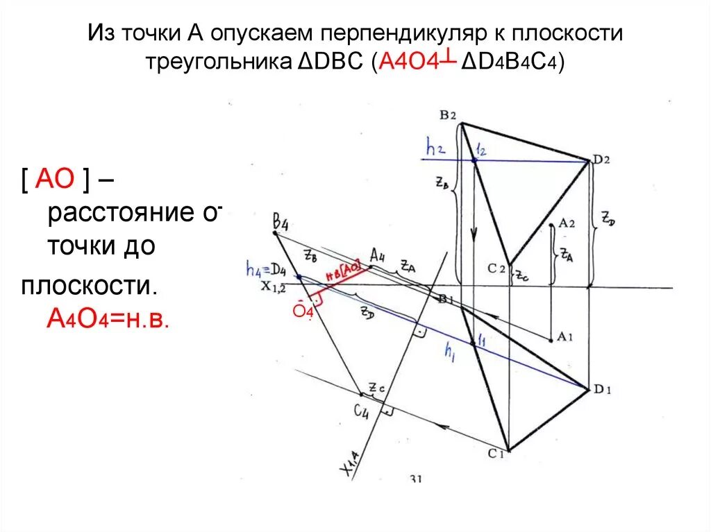 Построение перпендикуляра к плоскости треугольника. Опустить перпендикуляр из точки на плоскость. Перпендикуляр плоскоститре. Плоскость треугольника.