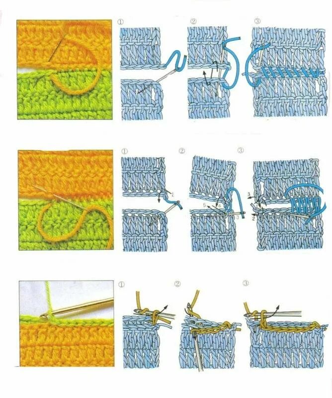 Соединение открытых петель. Сшивание вязаных изделий крючком. Шов крючком для сшивания вязаных изделий. Трикотажный шов для сшивания вязаных деталей. Как сшивать вязаные детали крючком.