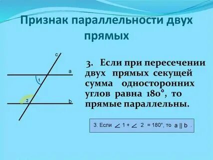 Односторонние углы при параллельных свойства