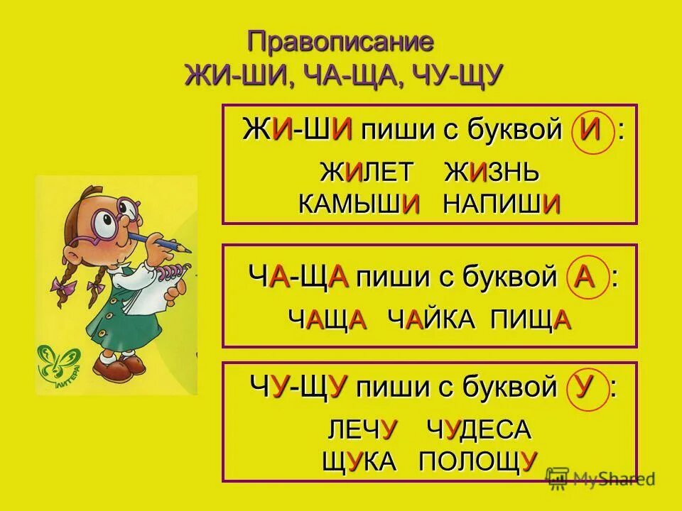 Буквосочетания жи ши ча