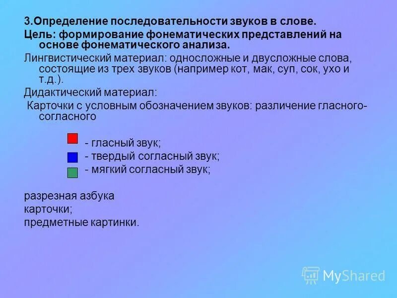 Последовательность звуков в словах