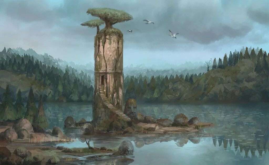 Отшельник и башня. Башня мага днд. днд башня волшебника. разрушенная башня концепт арт. башня в лесу фэнтези.