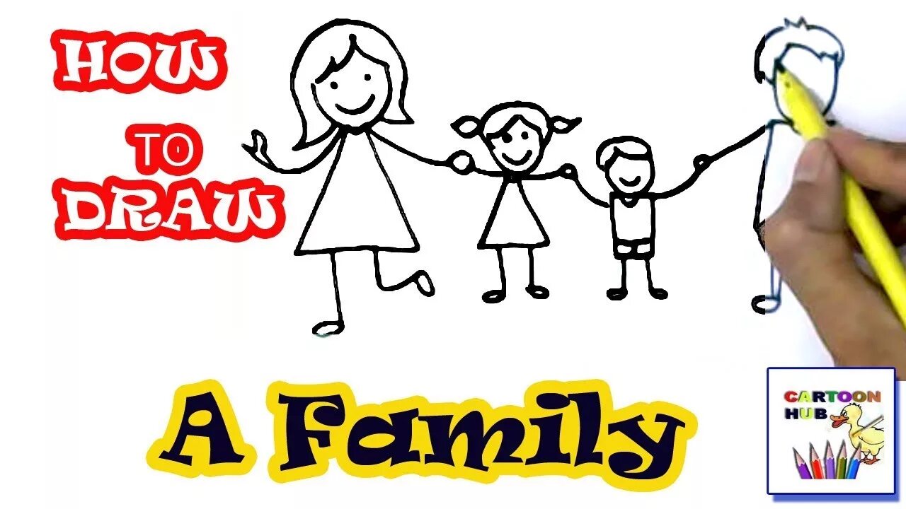 Family draw. How to draw Family at the Park. Step by Step to Happiness. Step by Step Education. Easy family