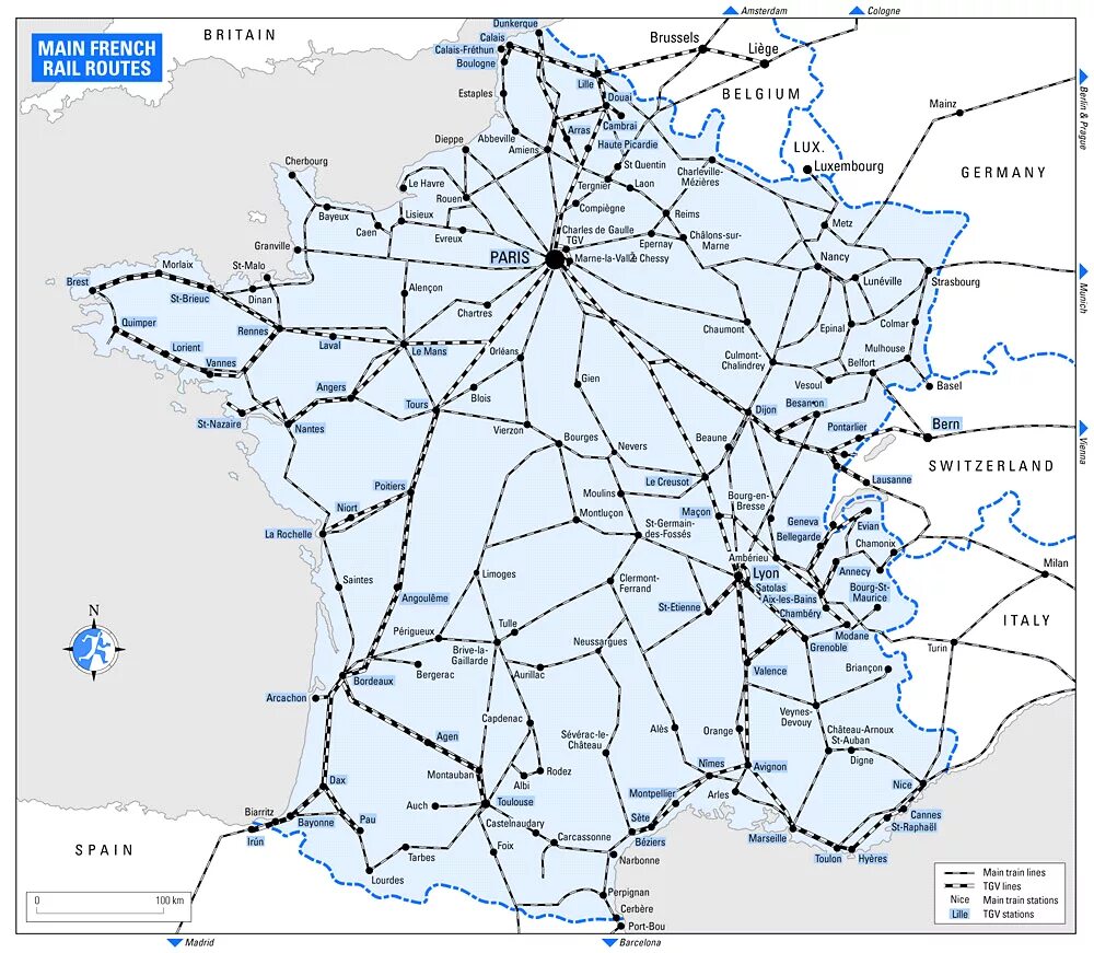 Железные дороги Франции карта. Железные пути во Франции карта. ЖД дорога Франции карта. Карта Франции с ЖД путями.