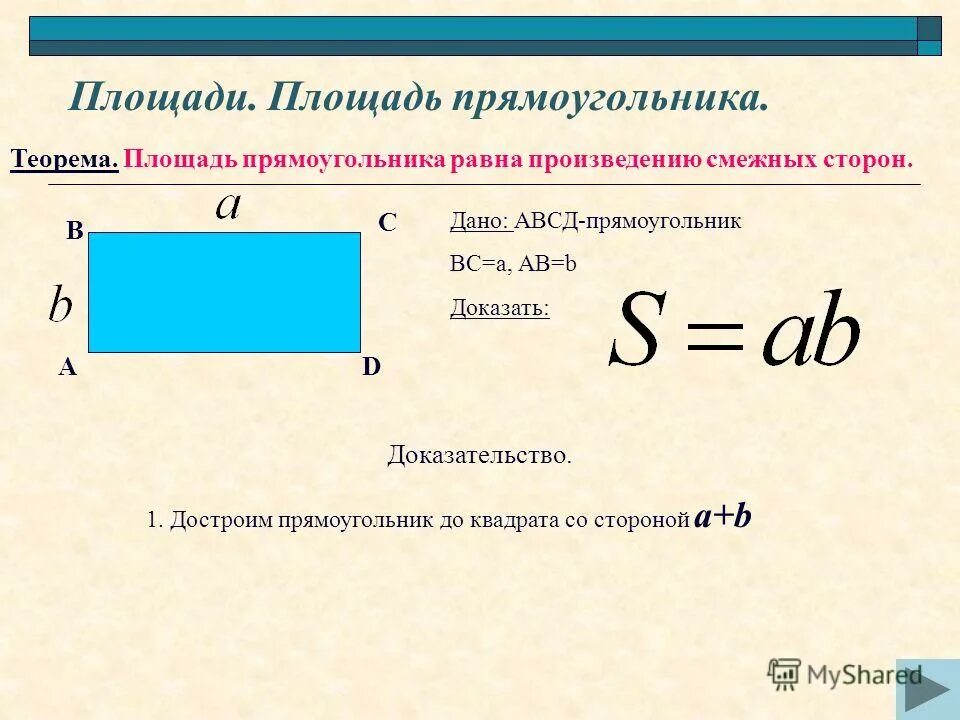 Площадь прямоугольника формулировка и доказательство. Теорема о площади прямоугольника. Площадь прямоугольника формулировка и доказательство. Доказать теорему площадь прямоугольника. Площадь прямоугольника 8 класс геометрия доказательство.