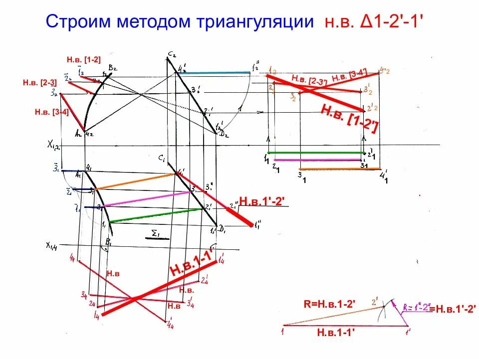 Способ триангуляции развертка. Метод триангуляции начертательная геометрия. развертка методом триангуляции. построение развертки метод триангуляции. развертка наклонного конуса методом триангуляции.