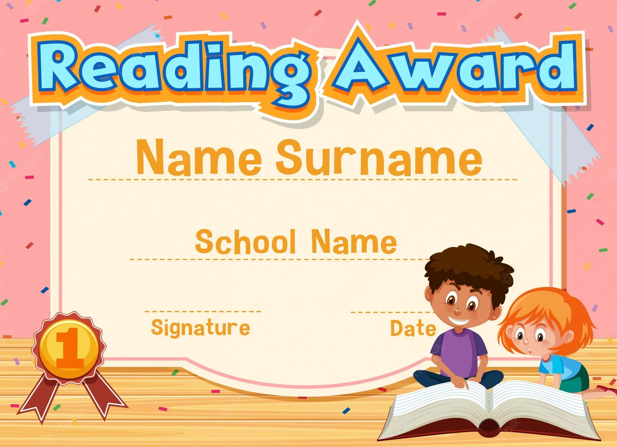 Reading certificate. Reading Award.
