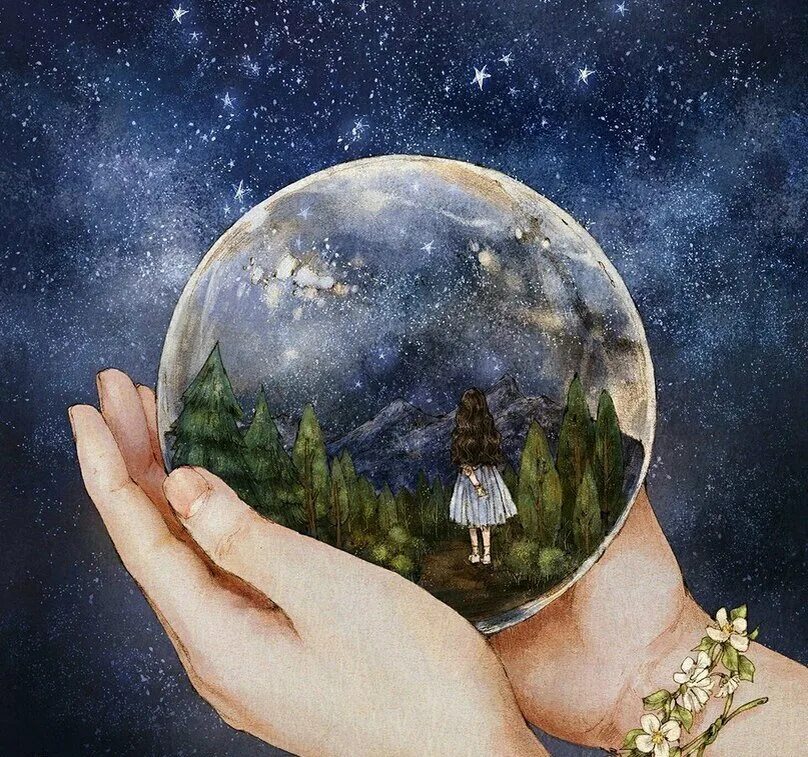 Все судьбы всех миров ведут к нему. Мир в руках человека. Люди на земном шаре. Творцы судьбы. Девушка держит мир в руках.