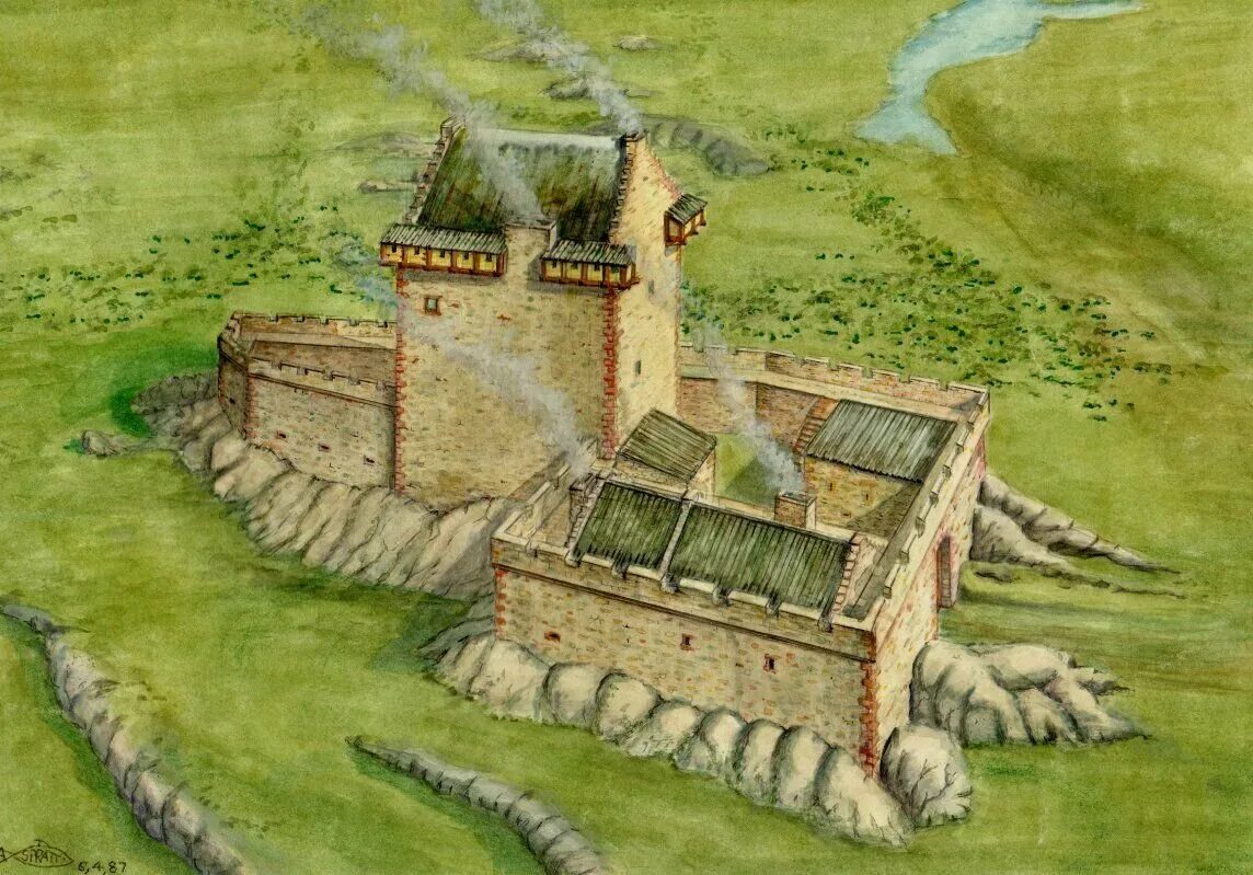 Королевская усадьба на шахене. Дом феодалов. Замок в разрезе. Дом феодалов. Усадьба феодала в средневековой деревне.