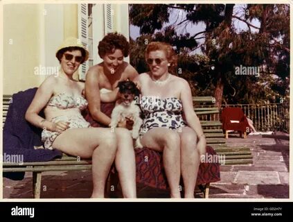 Persone, donne, tre donne sulla terrazza, vacanzieri tedeschi, vecchia stam...