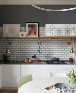Серый кирпич кухня