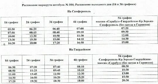 Расписание 104 гвардейской