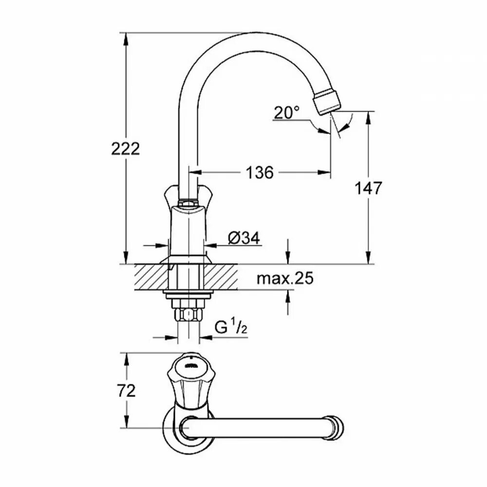 Размеры кухонных смесителей. Grohe Costa l 20393001 вертикальный вентиль. Смеситель Grohe Costa. Смеситель Грое с кранами. Смеситель Grohe Costa l.