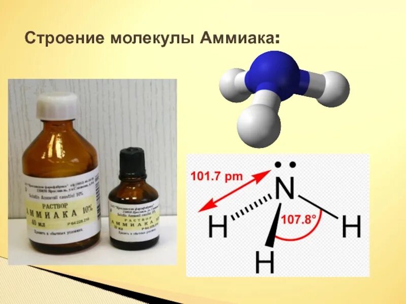 Аммиак можно определить. Водный раствор аммиака формула. Структура аммиака. Строение молекулы аммиака.