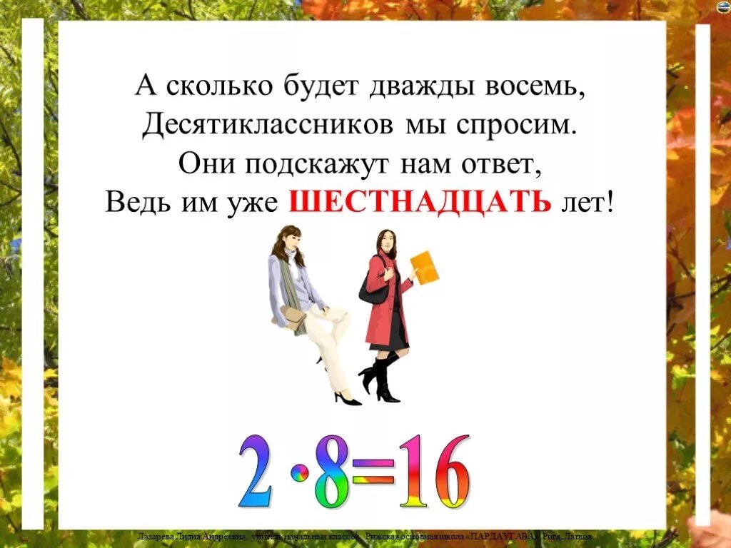 Восьмой шестнадцать. Дважды восемь шестнадцать. Сколько будет дважды два. Сколько будет дважды пять спросил учитель. Дважды..."сколько будет дважды два?" — Спросил Мюллер..