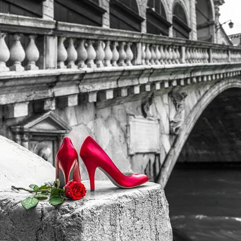 Серо красная картинка. Романтичная Венеция \ фотограф Assaf Frank. Туфли серо красные. Картина черно белая с красным. Серый с красным.