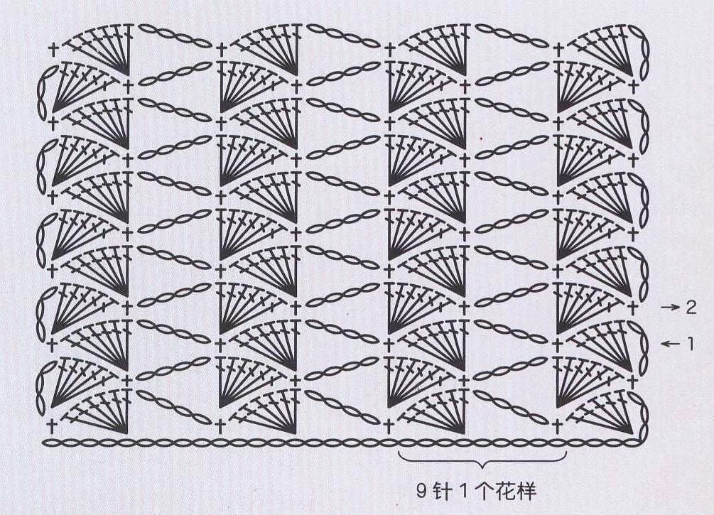 Узоры крючком. Узор веерочки. Узоры крючком со схемами. Полосы крючком. Вертикальный узор крючком