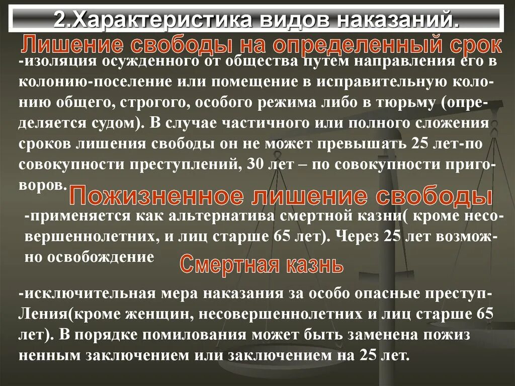 Характеристика уголовных наказаний. Характеристика уголовного Нака. Характеристики видов уголовного наказаний. Альтернатива смертной казни.