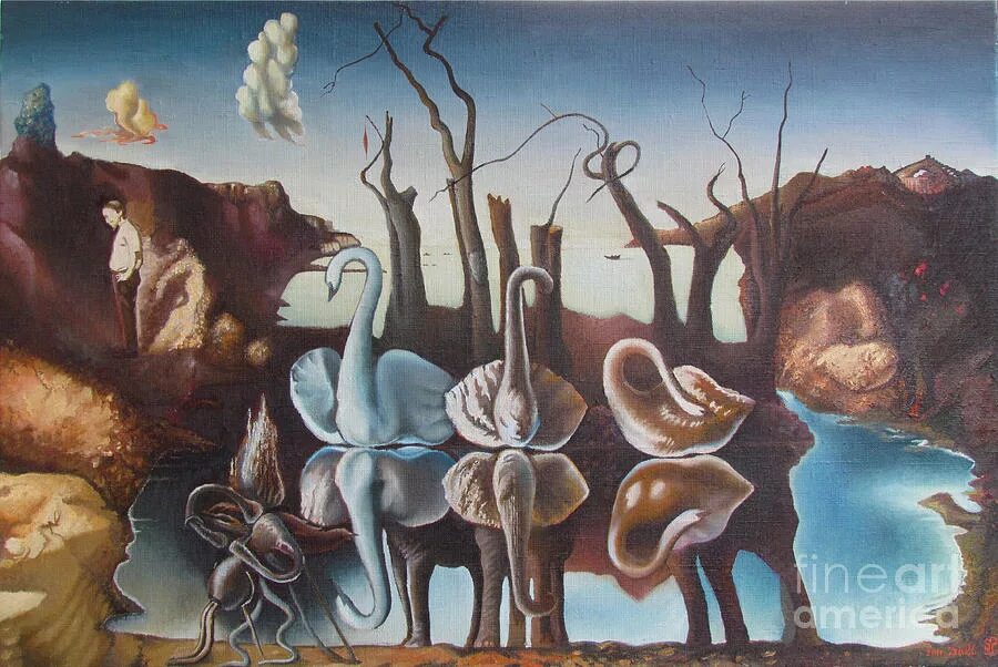 Лебеди отражающиеся в слонах. Salvador Dali Swans reflecting Elephants. Сальвадор дали лебеди, отражающиеся в слонах. Salvador Dali картины. Сальвадор дали «лебеди, отражающиеся в слонах» (1937).