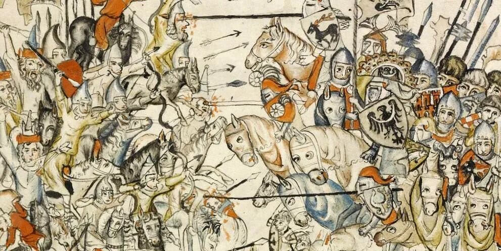 Битвы против монголов. Легницкая битва 1241. Битва при Легнице, 1241 картина. Рыцари против монголо-татар.