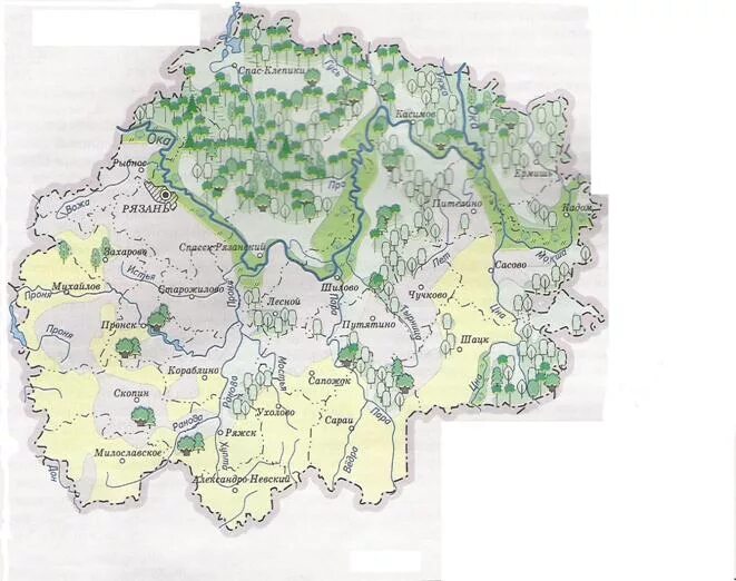 Природные зоны Рязанской области карта. Карта растительности Рязанской области. Карта Рязанской области с лесами. Карта лесов Рязанской области.