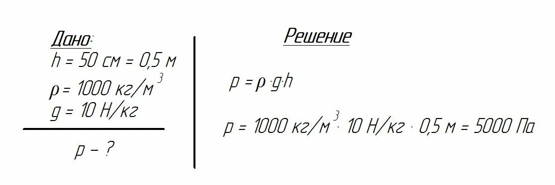 Давление воды на глубине 50 см