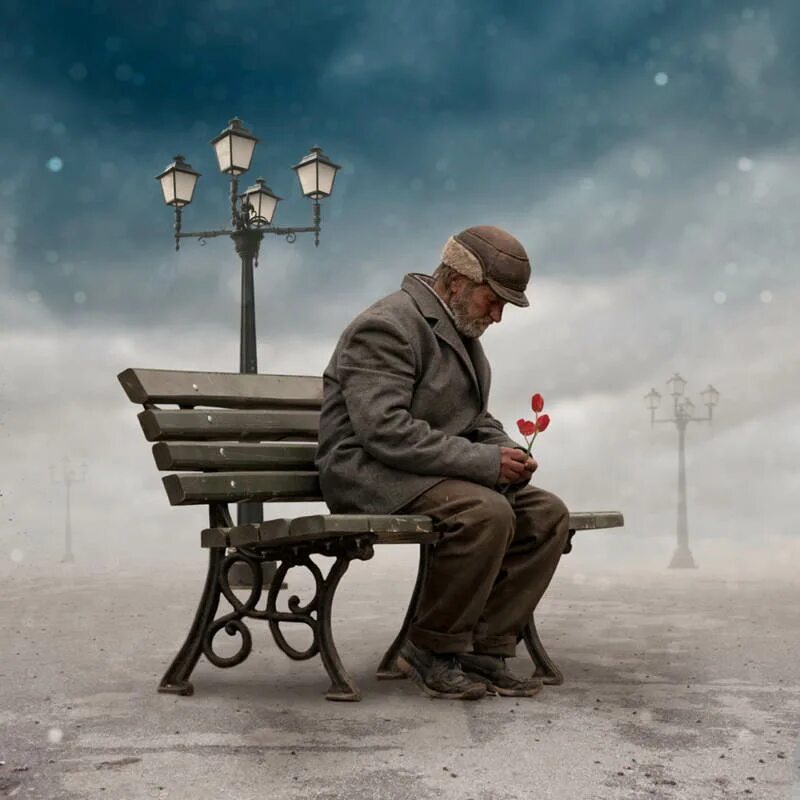 Праздный мечтатель. Одинокий человек на скамейке. Одинокий старик. Размышления о жизни. Одинокий человек.