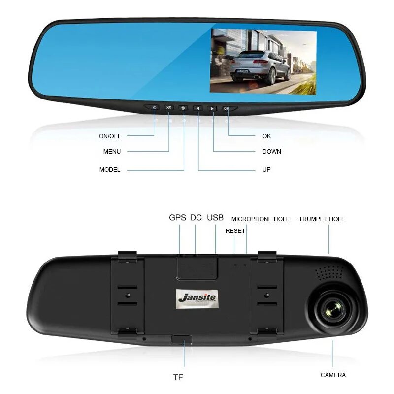 Jansite видеорегистратор зеркало. Регистратор Dual Lens vehicle Blackbox DVR t672. Зеркало регистратор видео
