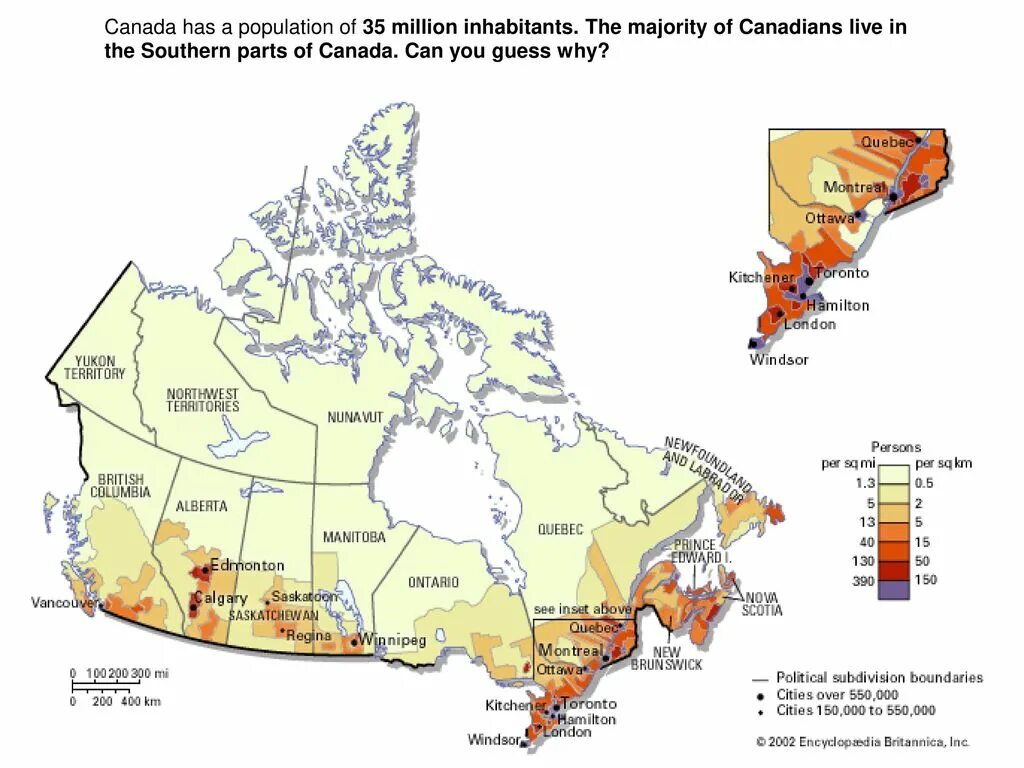 Крупнейший по населению город канады. Карта плотности населения Канады. Карта плотности населения Канады на русском. Плотность населения Канады. Распределение населения Канады на карте.