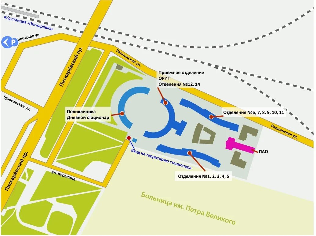 Как доехать до боткинской больнице транспортом. Схема больницы Боткина на Пискаревском 49. Пискарёвский проспект 49 больница. План больницы Боткина Пискаревский 49. Больница Боткина Пискаревский 49 схема корпусов.