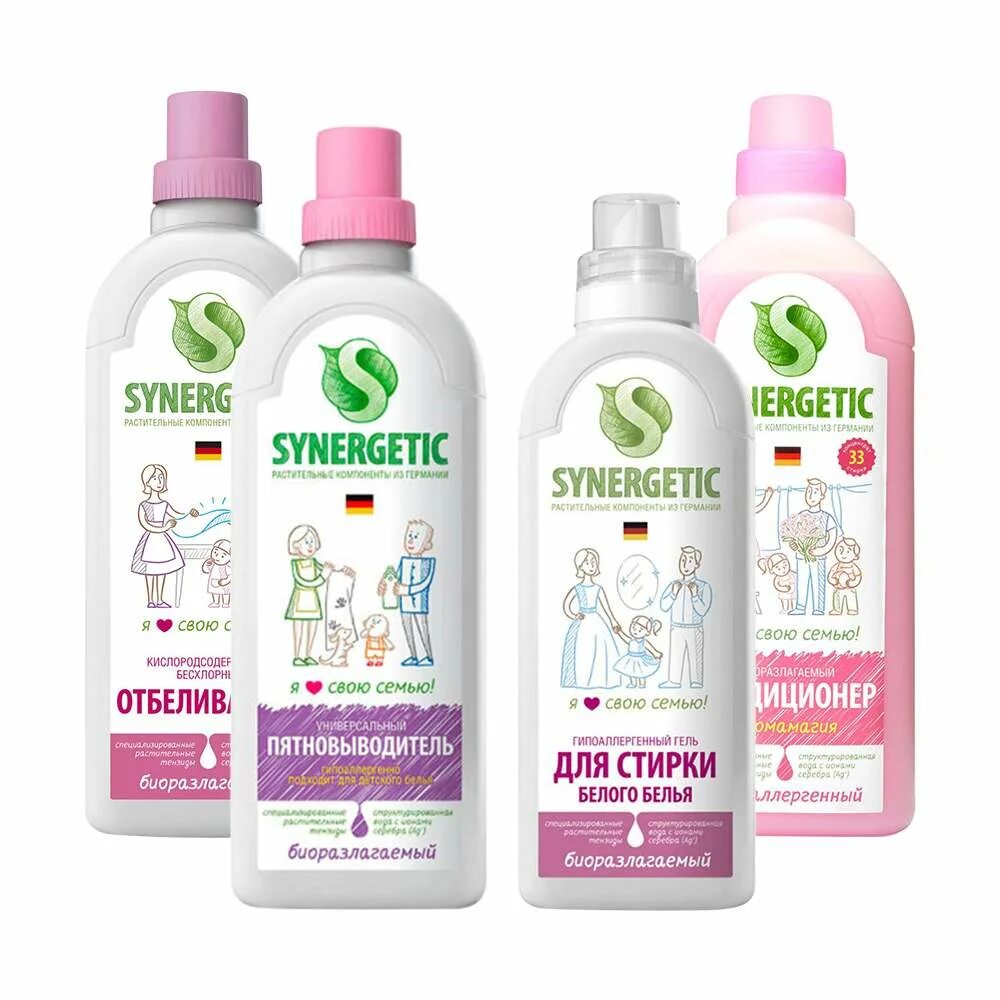 Какие продукты есть в линейке synergetic. Эко бытовая химия synergetic. synergetic гипоаллергенный гель для стирки 1 л. synergetic гель для стирки детский для всех типов ткани 1 л. synergetic средство для стирки белого белья гель 1,5л.