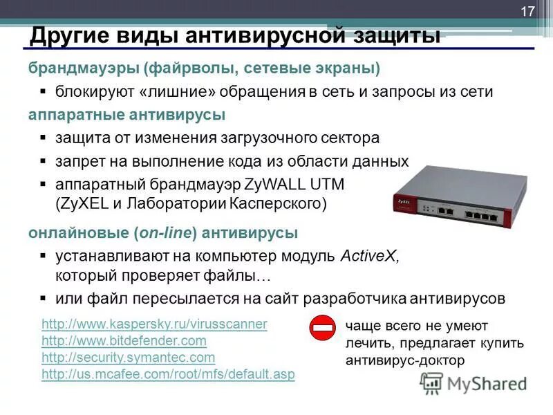 Виды антивирусной защиты. Виды антивирусов. Аппаратные антивирусы. Антивирусная защита и сетевой экран..