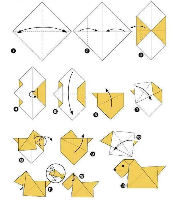 Инструкция как делать оригами из бумаги. Оригами из бумаги собака схема для начинающих. Оригами из бумаги собака схема для детей. Оригами собачка пошаговая инструкция для детей. Как сделать маленький оригами