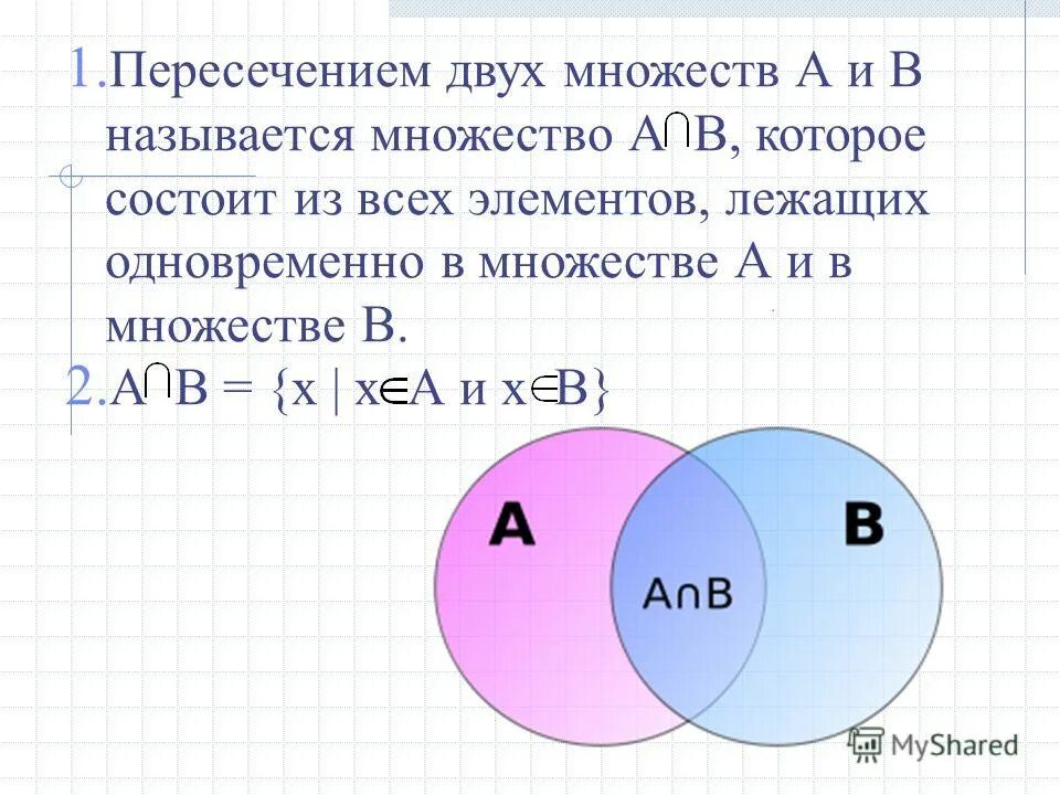 Пересечение 2 множеств а и б