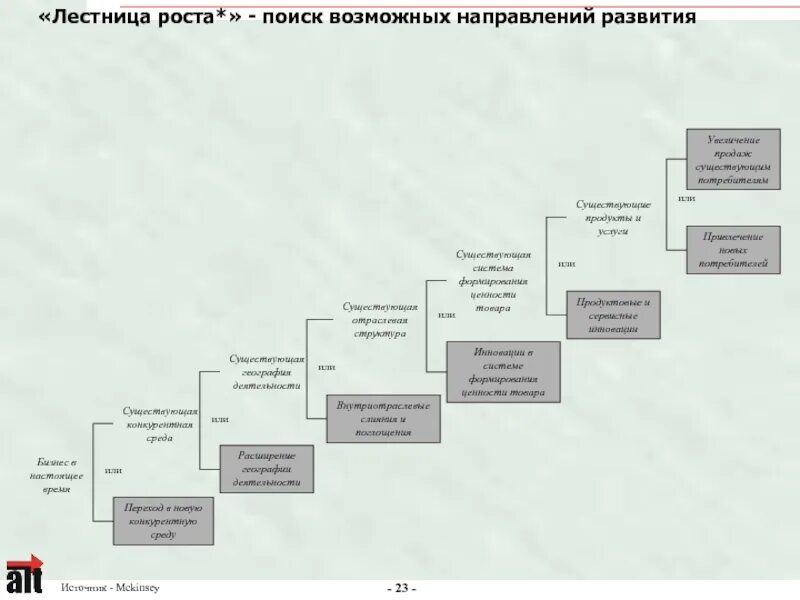 Направления возможного развития. Иерархическая лестница. Лестница роста. Карьерная лестница MCKINSEY. Стратегическая лестница.