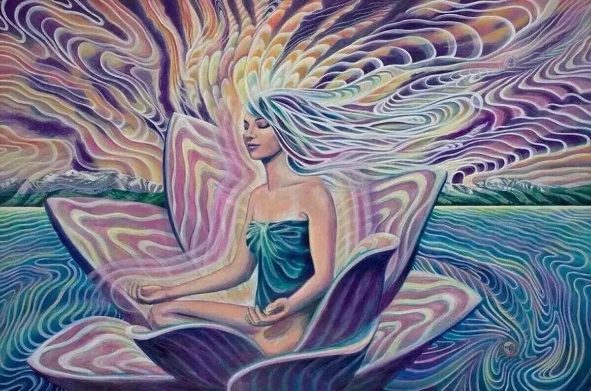 Медитация на женственность. Женская энергия. Женщина в потоке энергии. Картины для созерцания. Расслабление живопись.