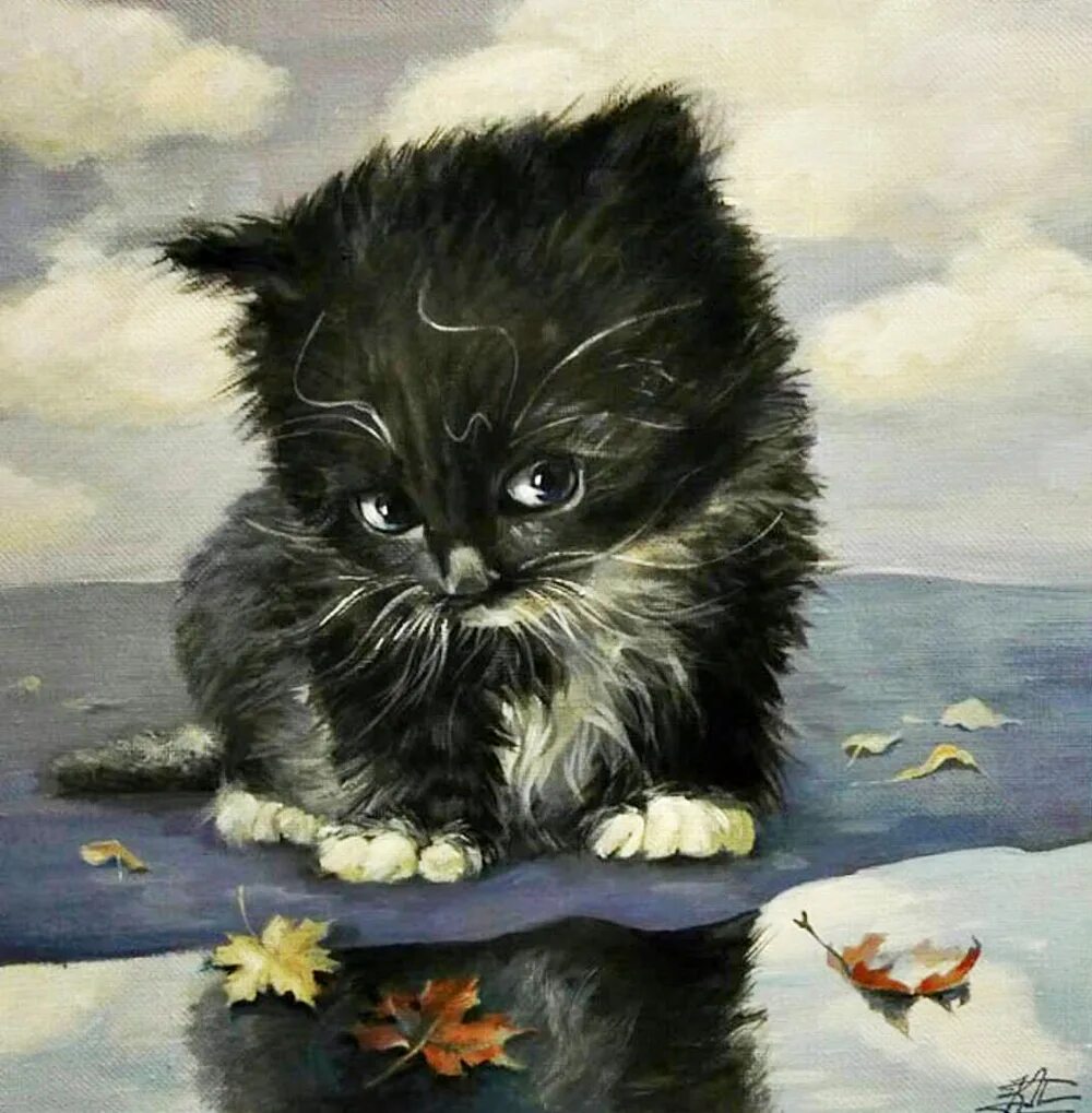 У нас живет чудесный кот. Котенок живопись. Картина котенок. Котики в живописи.
