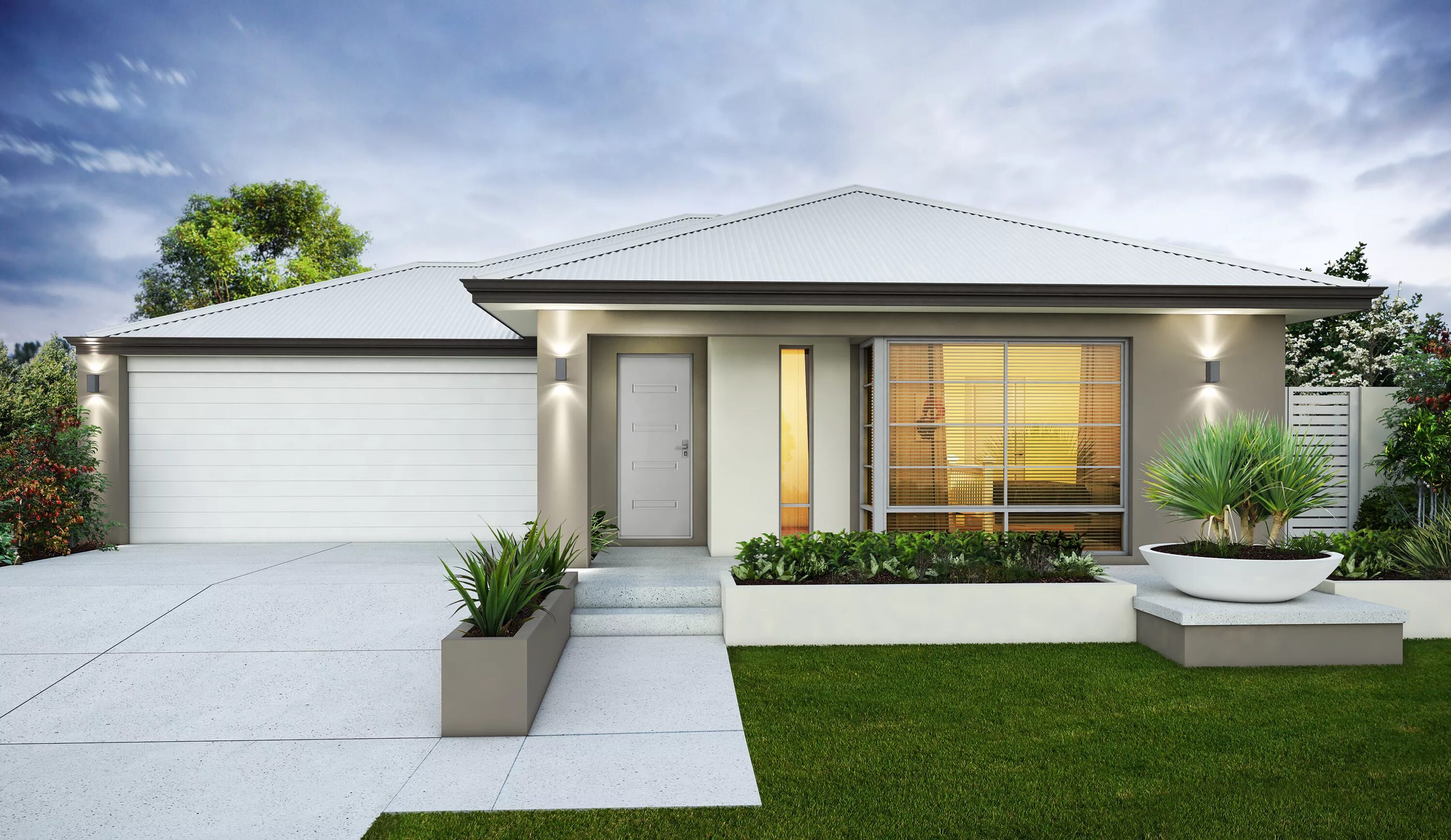 Three storey. One story house. one-storey house. modern house with garage.