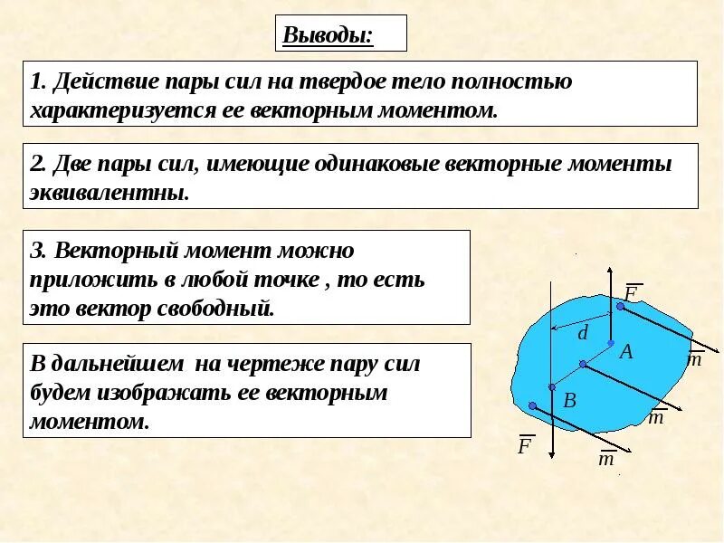 Действие силы характеризуется. Пара сил техническая механика. Пара сил на твердое тело. Векторный момент пары. Пара сил характеризуется.