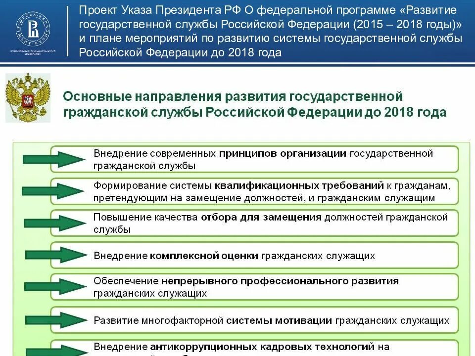 Направления государственной службы рф