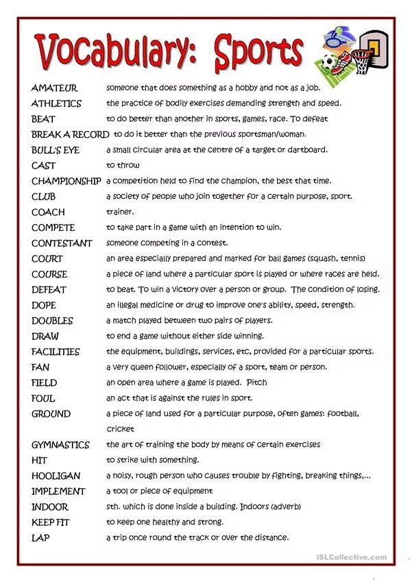 Спорт английский worksheet. Sport exercises vocabulary. Sport vocabulary worksheet. Sport worksheets. Задания по английскому спорт.