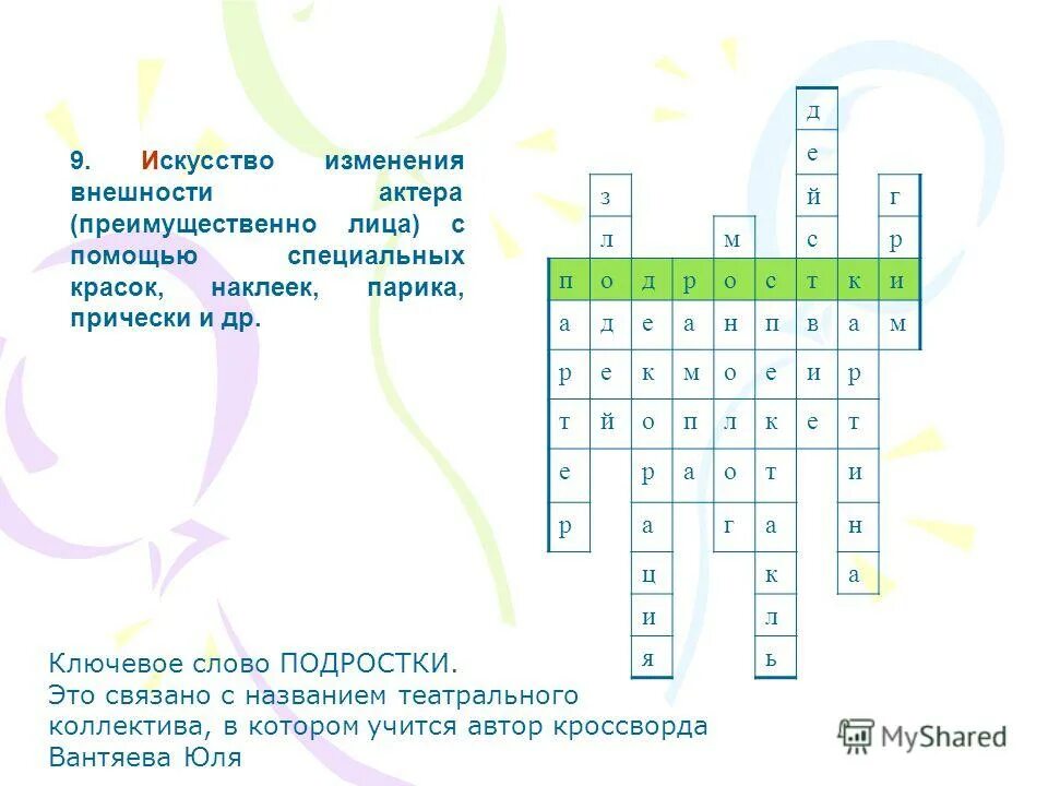 Кроссворд театральные профессии 3 класс